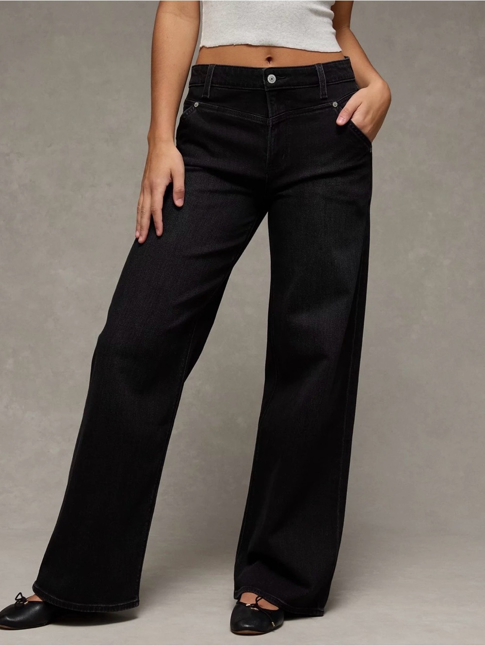 AE Dreamy Drape Stretch Super High-Waisted Baggy Wide-Leg Jean Black Blaze